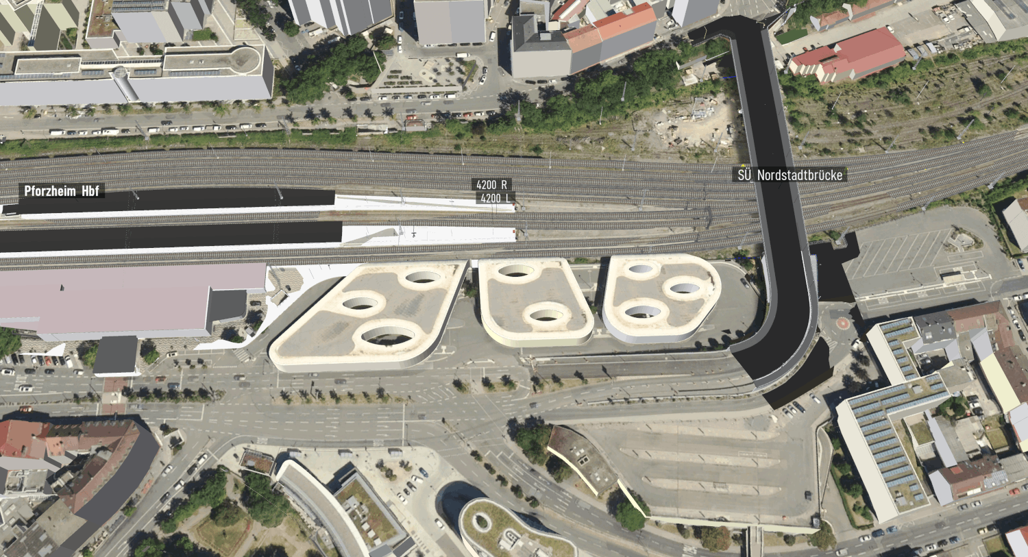 Visualisierung des derzeitigen Bahnhofs Pforzheim