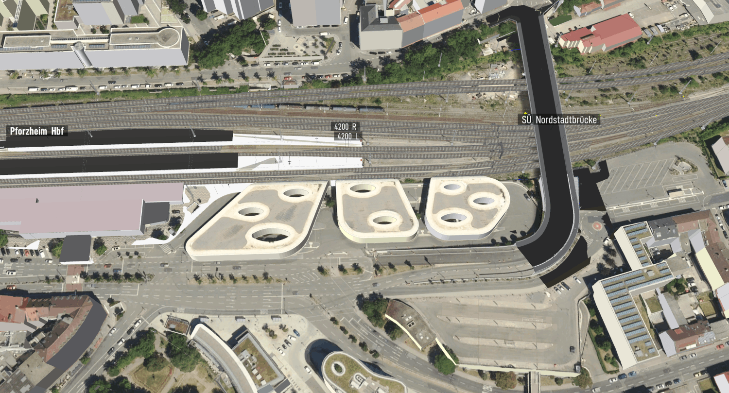 Visualisierung der geplanten Änderung des Bahnhofs Pforzheim